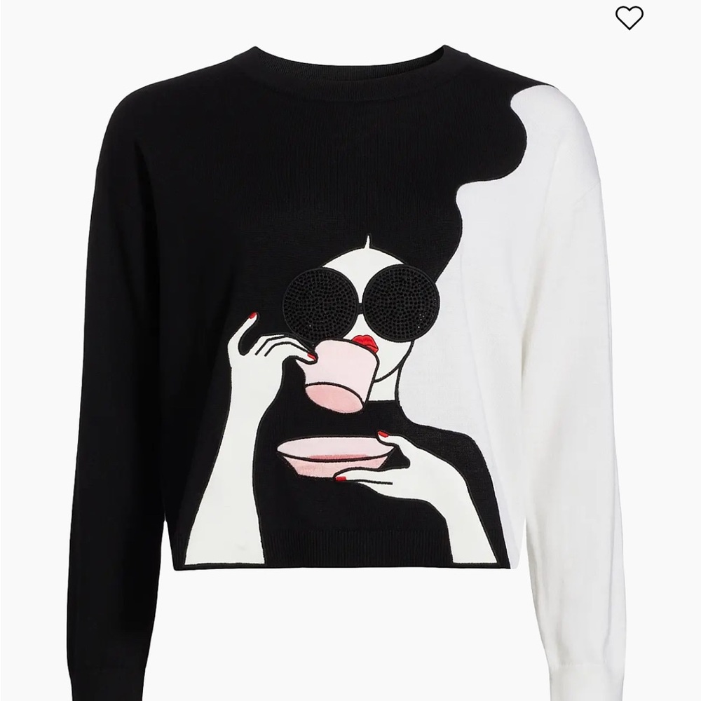 Alice + Olivia Black and White Stace Face Sweater
